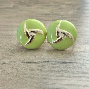 Vintage Gold and Green Swirl Clip On Earrings